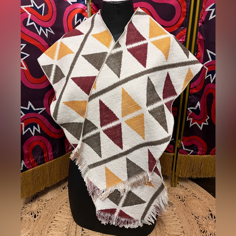 NWT Monitaly Stole Scarf Beams Boy Japan Aztec Argyle Ikat Burgundy USA Cotton